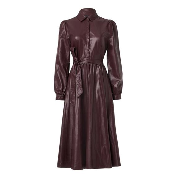 Peter Som Brown Faux Leather Midi Dress Size 10 Fit n Flare Career Designer $430 - Picture 8 of 11